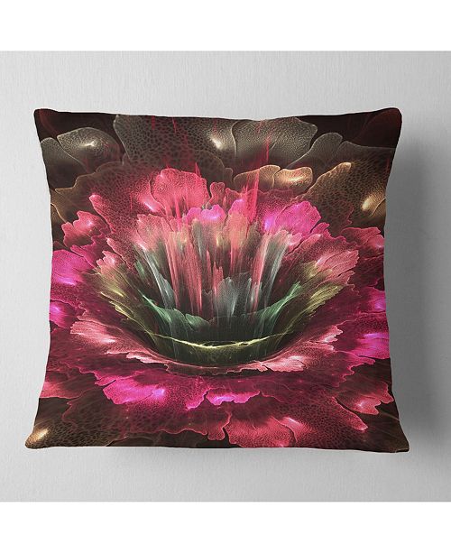 Designart Perfect Fractal Flower In Bright Red Floral Throw Pillow