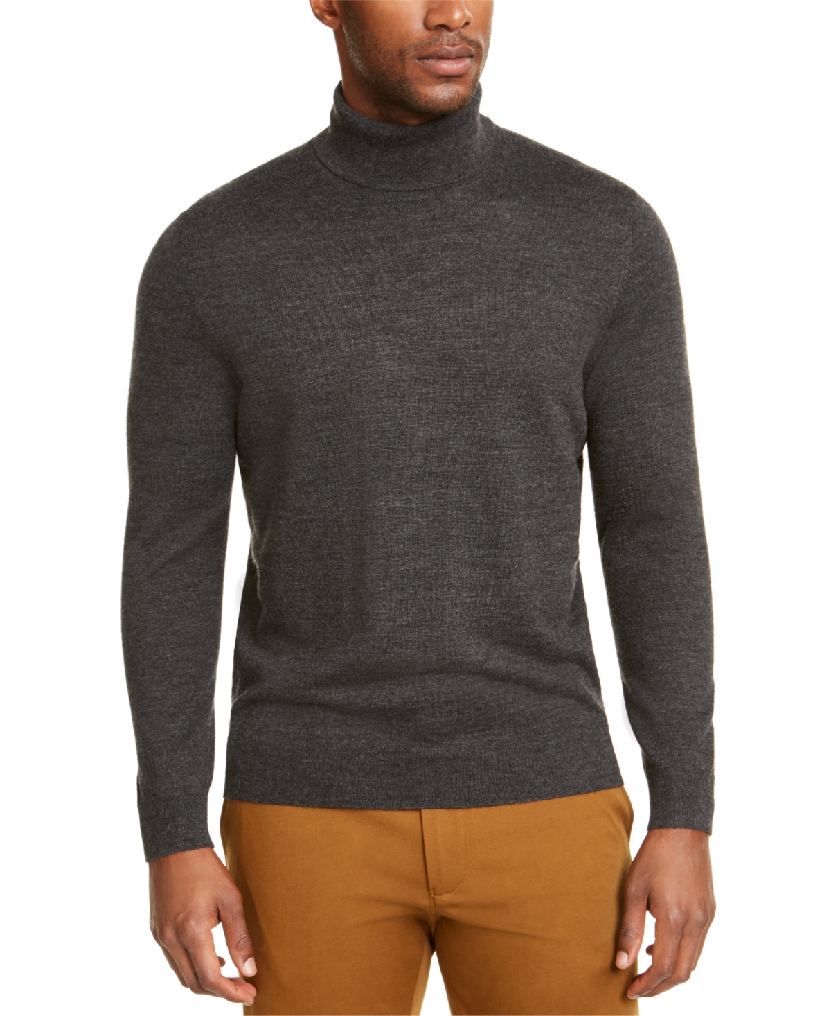 Men's Merino Wool Blend Turtleneck Sweater, Created for Macy's - Ebony Heather
