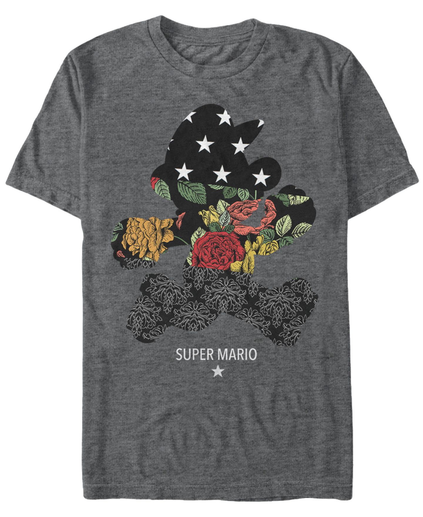 Мужская футболка Fifth Sun Nintendo Super Mario Floral Outline Mario Short Sleeve, цвет: Угольный — фото 1