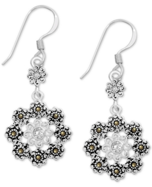 image of Genuine Swarovski Marcasite Crystal Flower Drop Earrings in Fine Silver-Plate