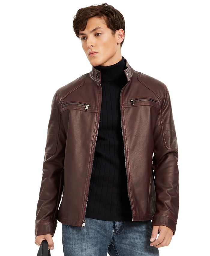 INC International Concepts Men's Faux Leather Moto Jacket, Created