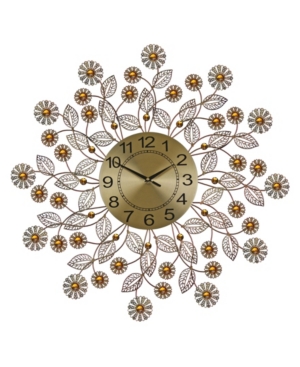 Three Star Flowers Wall Clock In Gold