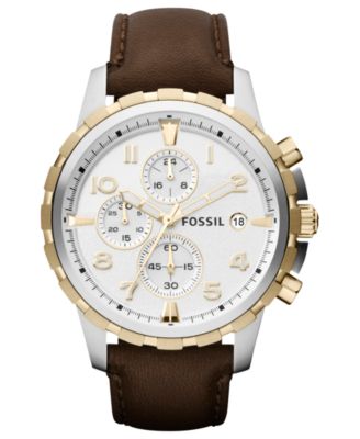 Fossil - Men's Chronograph Dean Brown Leather Strap Watch 45mm FS4788