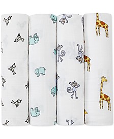 Baby Boys Girls 4-Pack Jungle Jam Classic Cotton Swaddles