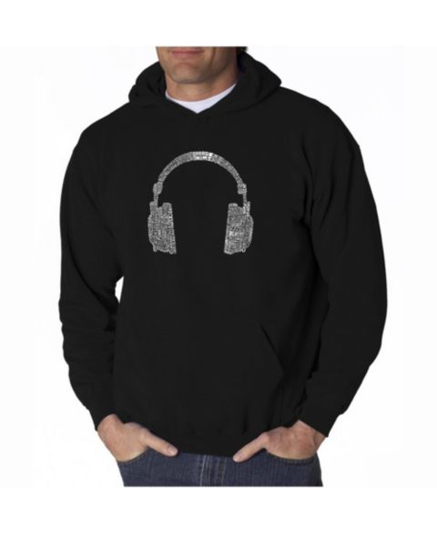 Мужское худи LA Pop Art Word Art - Headphones - 63 Genres of Music, цвет: Чёрный
