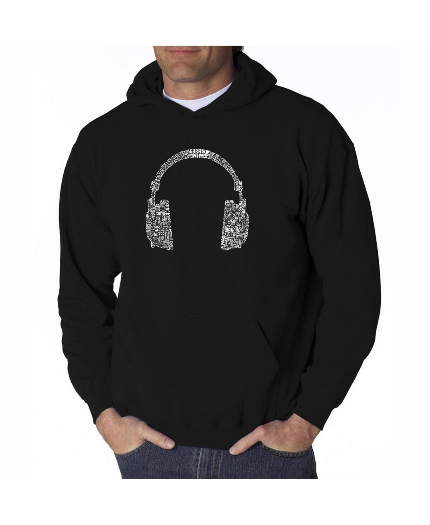 Men's Word Art Hoodie - Headphones - 63 Genres of Music
