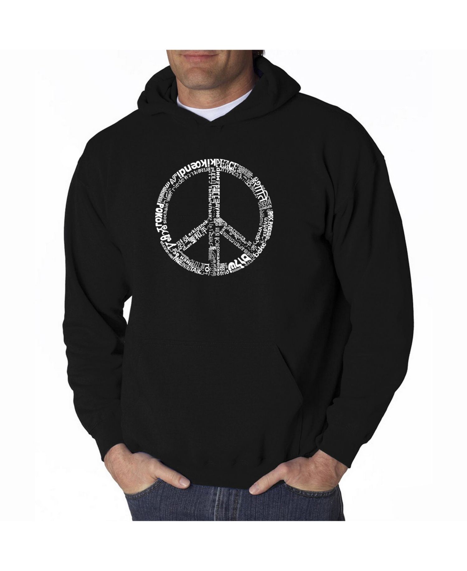 Men's Word Art Hoodie - Peace Sign in 77 Languages