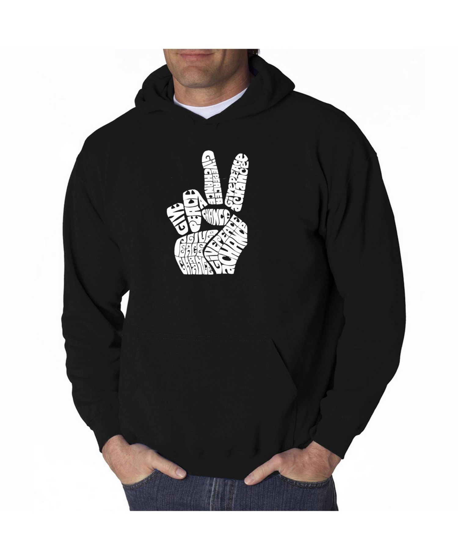 Men's Word Art Hooded Sweatshirt - Peace Fingers