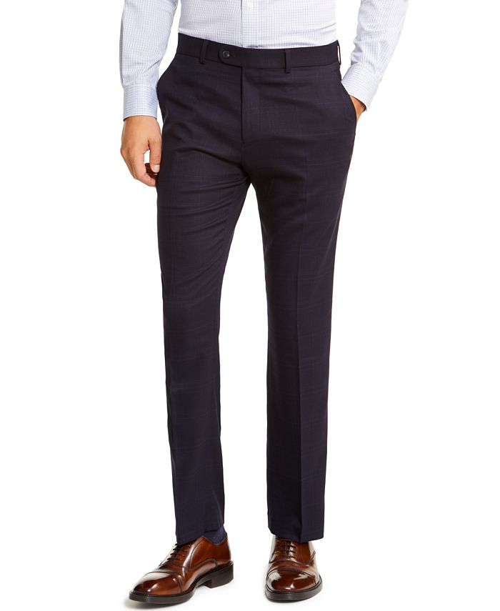 Perry Ellis Men's Slim-Fit Stretch Dark Navy Blue Plaid Suit - Macy's