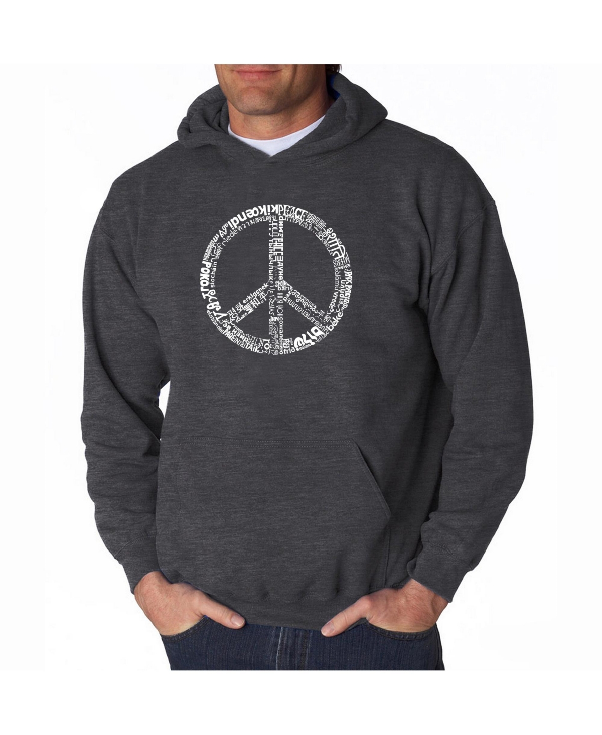 Men's Word Art Hoodie - Peace Sign in 77 Languages - Dark Gray