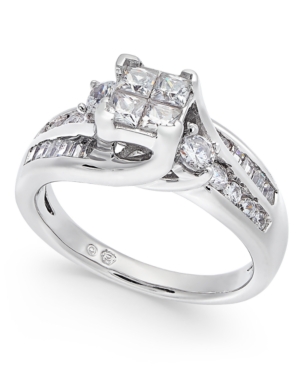 image of Diamond Quad Cluster Channel-Set Engagement Ring (1 ct. t.w.) in 14k White Gold