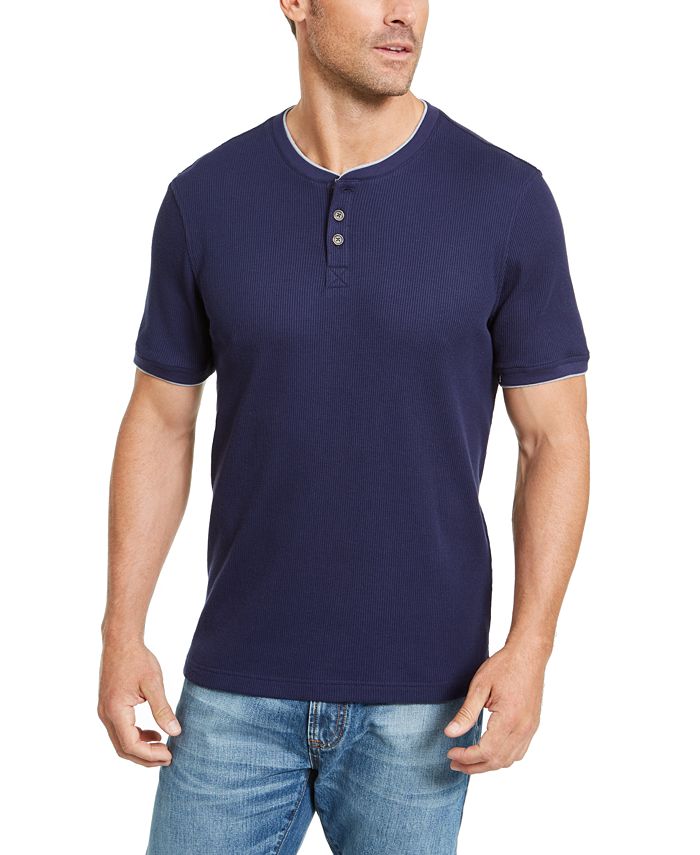 Club Room Men's Waffle-Knit Tipped Henley, Created for Macy's - Macy's