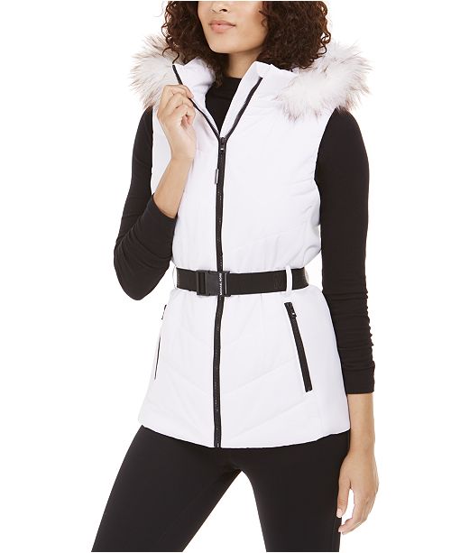 Michael Kors Active Belted Faux Fur Trim Hooded Vest Reviews