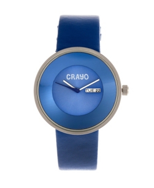 image of Crayo Unisex Button Blue Genuine Leather Strap Watch 40mm