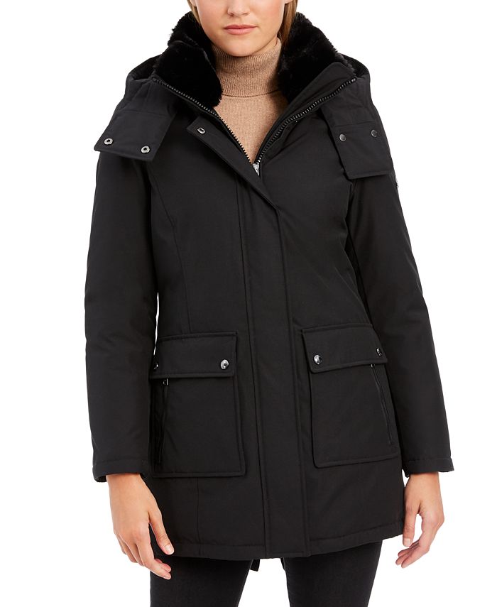 Calvin Klein Faux-Fur-Trim Hooded Parka Coat - Macy's