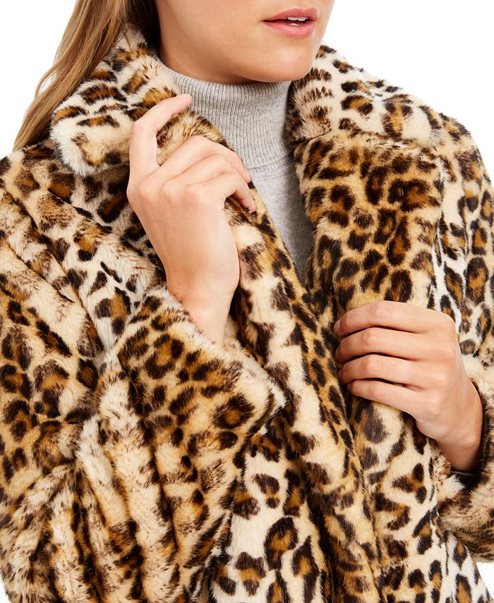 Calvin Klein Leopard-Print Faux-Fur Coat - Macy's
