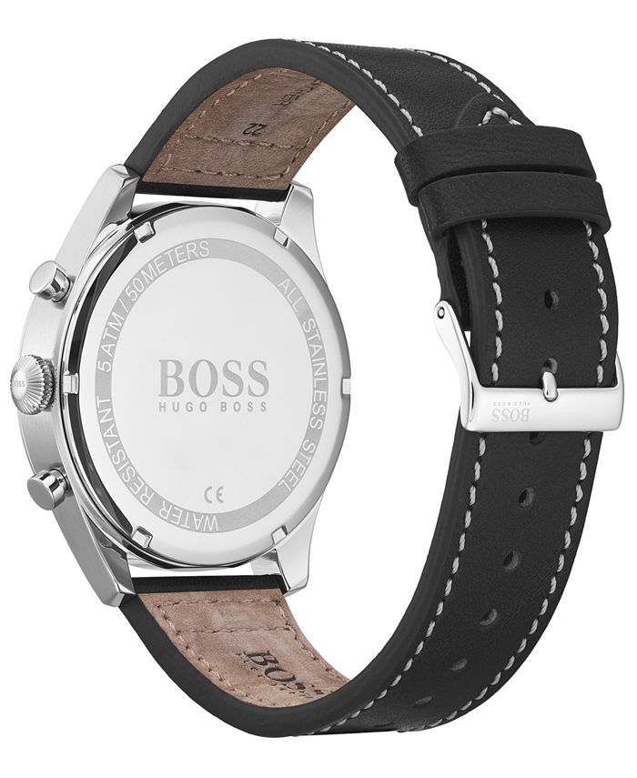 BOSS - Men's Chronograph Pioneer Black Leather Strap Watch 44mm
