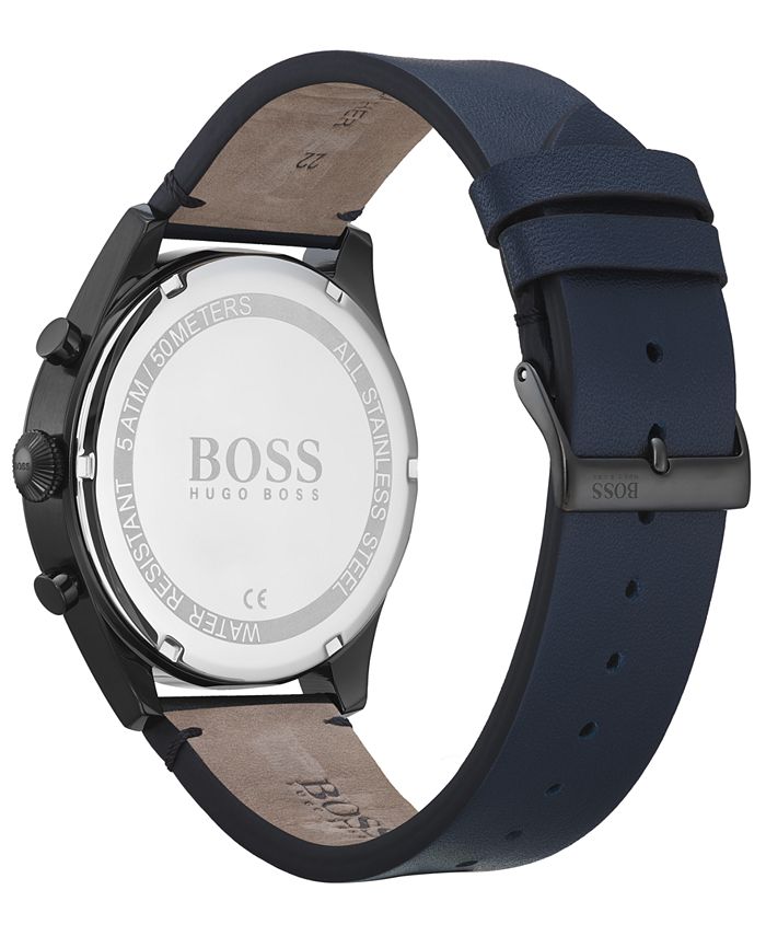 BOSS - Men's Chronograph Pioneer Blue Leather Strap Watch 44mm