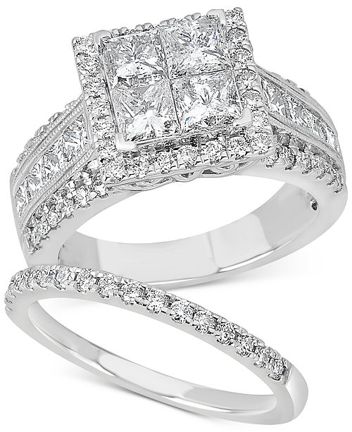 Macy S Diamond Princess Bridal Set 3 1 4 Ct T W In 14k White