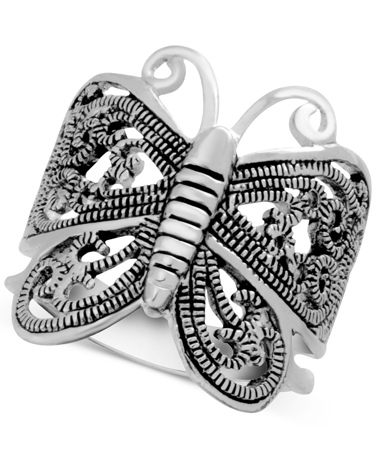 Filigree Butterfly Ring in Silver-Plate - Base Metal