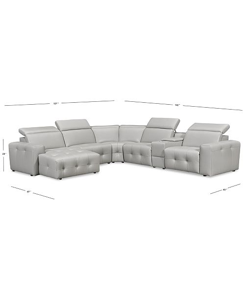 Furniture Haigan 6 Pc Leather Chaise Sectional Sofa With 1 Power Recliner Created For Macy S Reviews Furniture Macy S