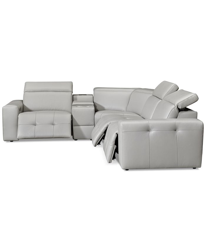 Furniture - Haigan 5-Pc. Leather "L" Shape Sectional Sofa with 3 Power Recliners