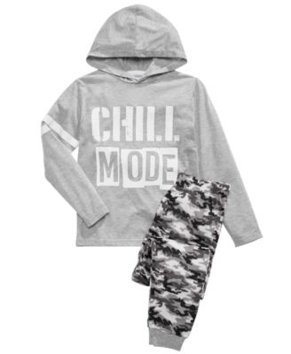 Max & Olivia - Big Boys Chill Mode Hoodie & Camo-Print Pants Pajama Set