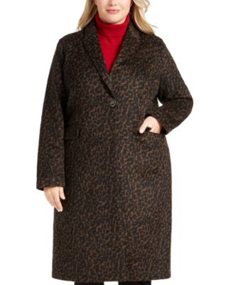 Plus Size Single-Button Leopard Coat, Created for Macy's