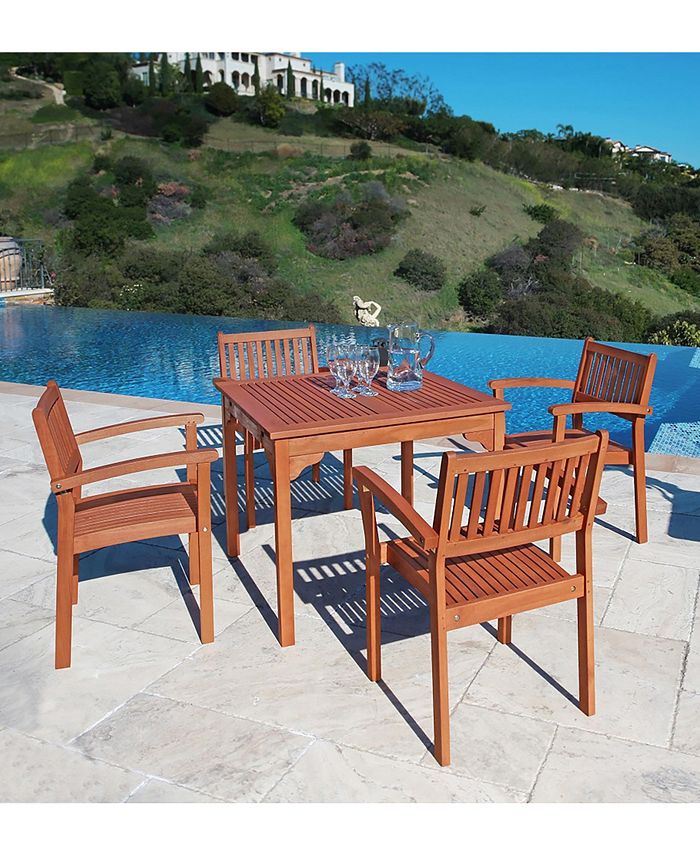VIFAH Malibu Outdoor 5Piece Wood Patio Dining Set with Stacking Chairs