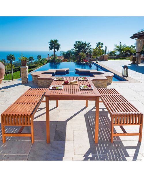 Vifah Malibu Outdoor 3 Piece Wood Patio Dining Set With Backless