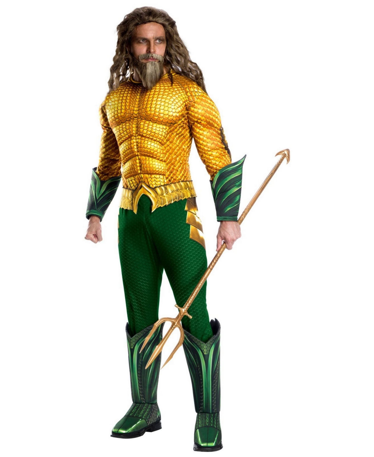 Men's Aquaman Movie Adult Deluxe Aquaman Adult Costume, Fake Pitch Fork Not Included - Gold