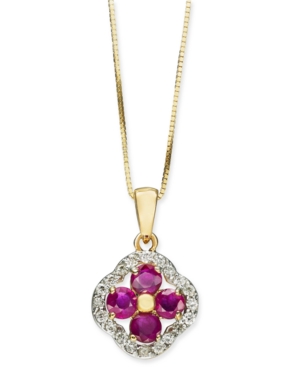image of Certified Ruby (1-1/10 ct. t.w.) & Diamond (1/5 ct. t.w.) Clover 18