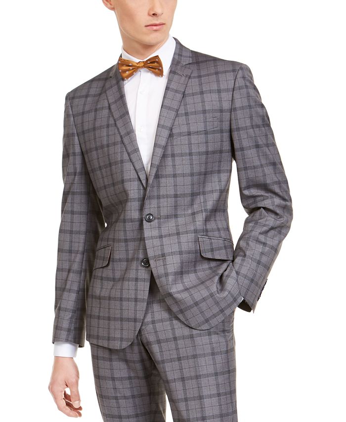 Billy London Men's Slim-Fit Performance Stretch Gray Plaid Suit - Macy's