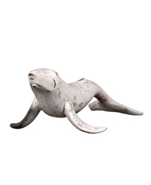 Villa2 Solid Wood Hand Carved Seal Sculpture in Vintage-Inspired Weathered Finish