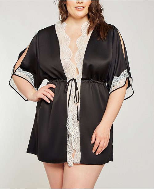 Icollection Plus Size Antique Scalloped Lace Robe With Side Split