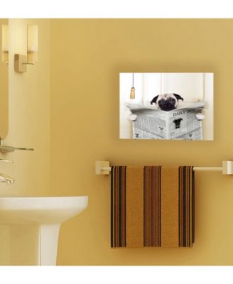 Pug Reading Newspaper in Bathroom Wall Plaque Art, 10" x 15"