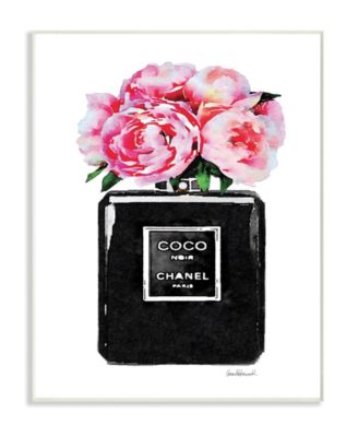 Glam Perfume Bottle Flower Black Peony Pink Wall Plaque Art, 10" x 15"