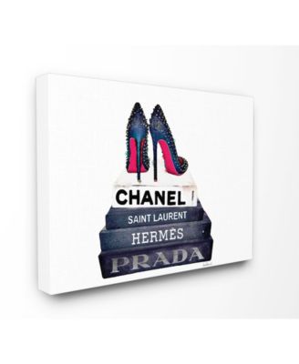 Glam Fashion Book Set BW Stud Pump Heels Canvas Wall Art, 16" x 20"