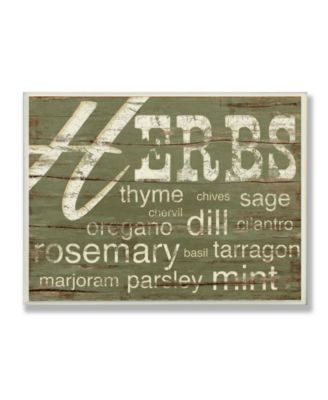 Home Decor Herbs and Words Green Kitchen Wall Plaque Art, 12.5" x 18.5"