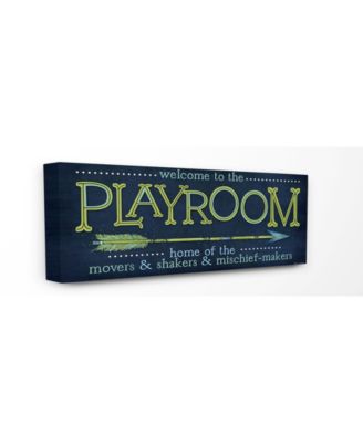 Playroom Home of Mischief Makers Blue Canvas Wall Art, 13" x 30"