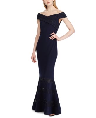 ralph lauren lace panel jersey gown