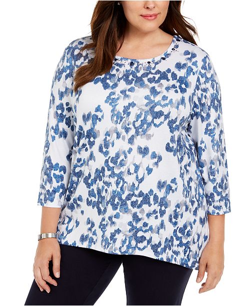 Alfred Dunner Plus Size Sapphire Skies Animal Shimmer Printed
