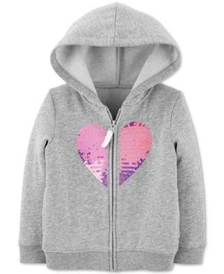 Carter's - Baby Girls Sequined Heart Zip-Up Fleece Hoodie