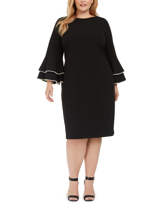 Calvin Klein Plus Size Pearly-Trim Bell-Sleeve Dress - Macy's