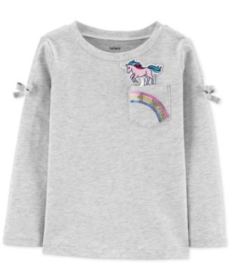 Haut Licorne Carter's Fille Taille 7 - Manches Courtes, Gris Et Rose Pailleté - Coton - Occasion Très Bon état