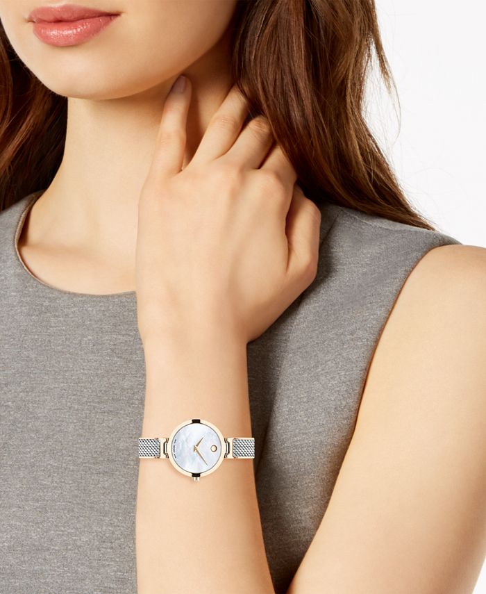 Movado Women s Swiss Amika Two Tone Stainless Steel Mesh Bangle