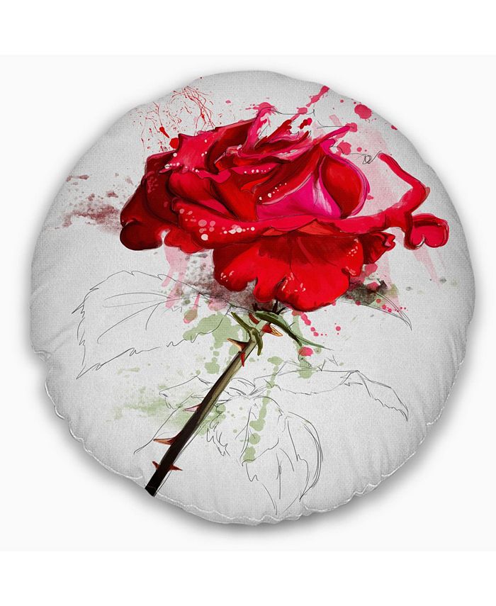 Design Art Designart Rose Sketch With Stem On White Flower Throw Pillow ...
