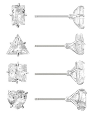 image of Trifari Silver-Plated Cubic Zirconia Stud Earring 3 Piece Set