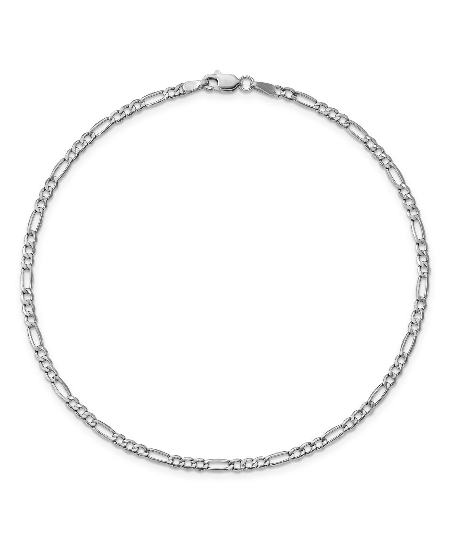 Figaro Chain Anklet in 14k White Gold