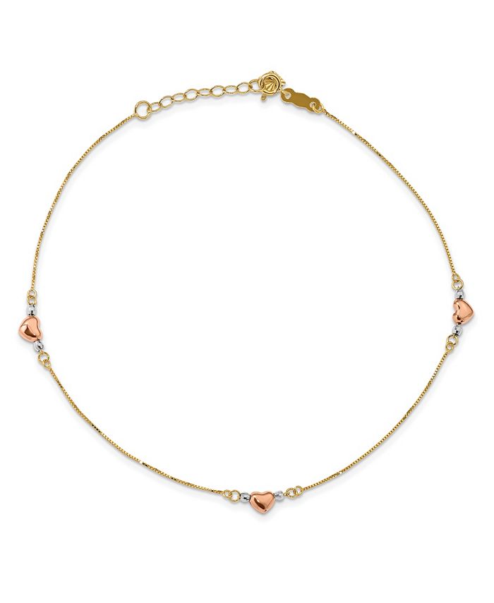 Macy's - Puffed Heart Anklet with Adjustable 1" Extender in 14k Multi-Gold